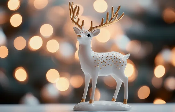 White, light, lights, lights, deer, Christmas, New year, figurine