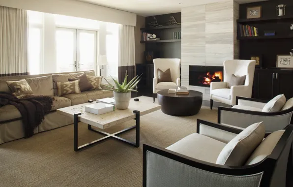Picture design, room, fire, interior, chair, fireplace, apartment, style. sofa