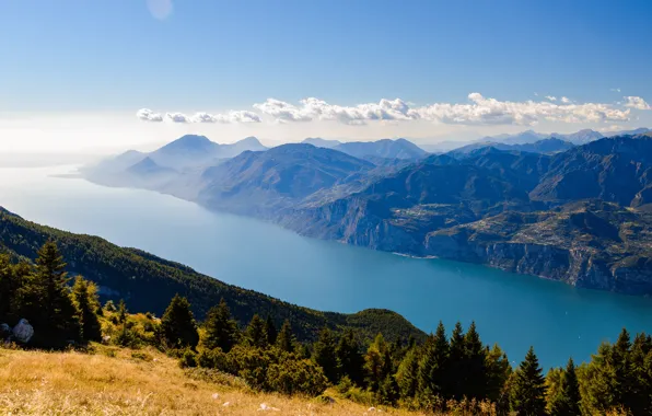 Mountains, lake, Alps, Italy, panorama, Italy, Alps, Lake Garda