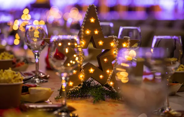 Light, lights, lights, table, lilac, holiday, star, Shine