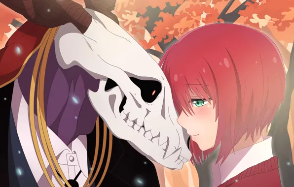 redhead, Mahoutsukai no Yome, anime girls, anime, skull, Hatori Chise,  Elias Ainsworth