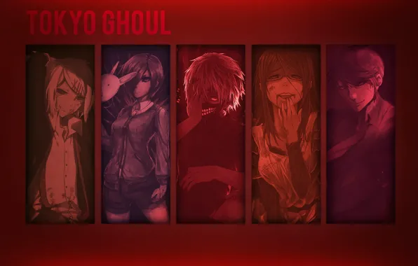 Tokyo Ghoul, Ken Kanek, Tokyo Ghoul, Kirishima Bring, Tsukiyama Shuu, Kamishiro Rize, Suzuya Juuzou