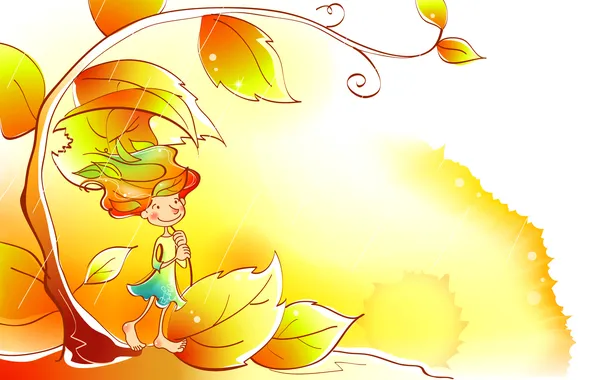 Picture autumn, leaves, smile, rain, vector, girl