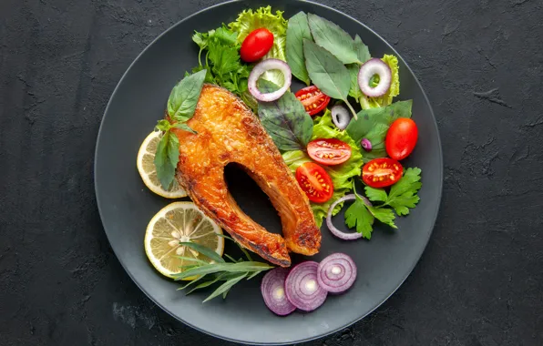 Fish, vegetables, fried fish