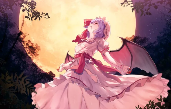 Girl, night, the moon, touhou, remilia scarlet