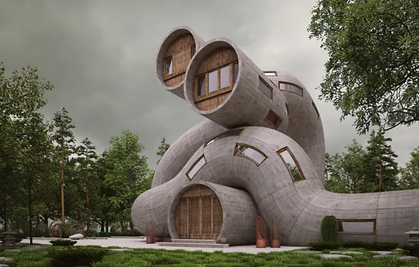 Grass, trees, construction, architecture, Tube House