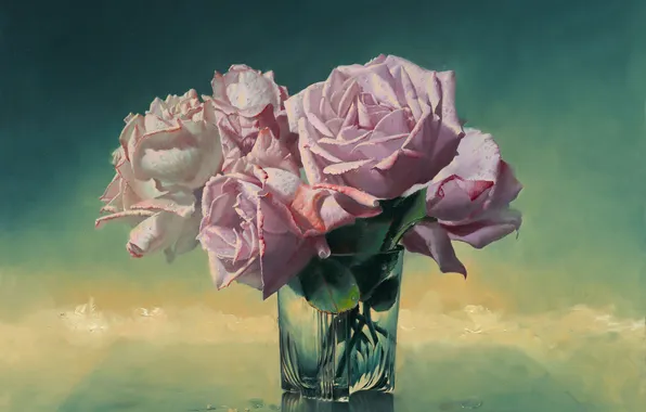 Download wallpaper glass, flowers, glass, roses, picture, vase, still ...