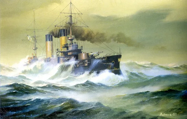 Picture wave, storm, the ocean, oil, picture, canvas, artist A. N. The lubyany, squadron battleship "eagle"