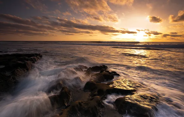 Sea, landscape, sunset, nature