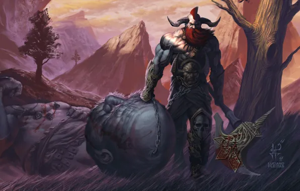 Weapons, blood, head, warrior, horns, the corpse, Collecting collectors