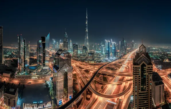 Night, the city, lights, view, building, tower, height, skyscrapers