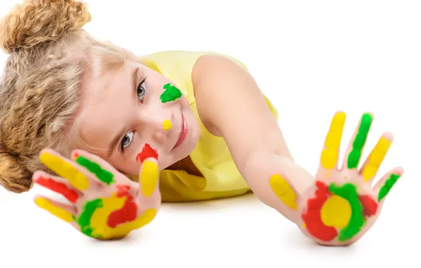 Paint, child, hands, girl, color, child, Hands, Glance