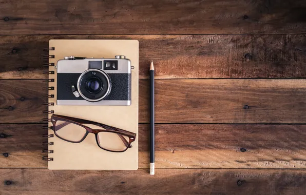 Picture background, glasses, the camera, handle, Notepad
