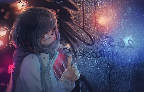 Glass, girl, rain, city lights, MyRockyS