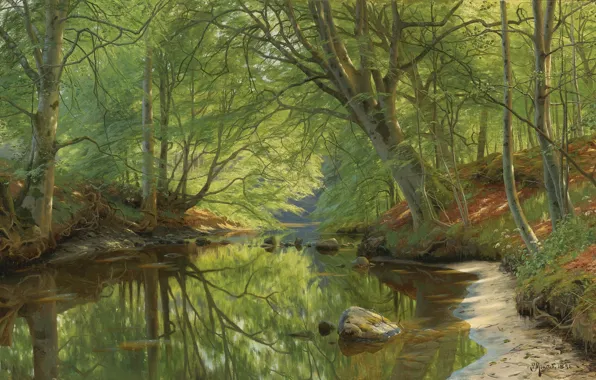Picture 1896, Danish painter, Forest stream, Peter Merk Of Menstad, Peder Mørk Mønsted, Danish realist painter, …