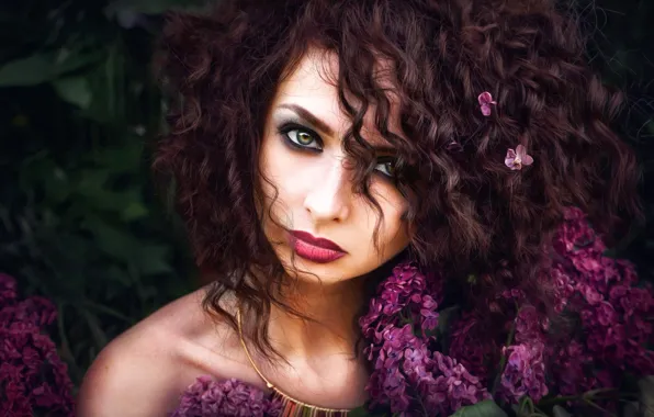 Picture flowers, hair, portrait, makeup, lilac