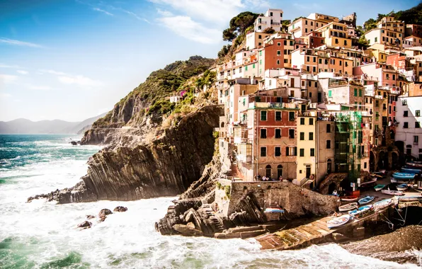 Sea, landscape, nature, rocks, coast, building, home, Italy