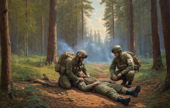 Picture Trees, War, Soldiers, Russia, Art, Ukraine, Three, Doctors