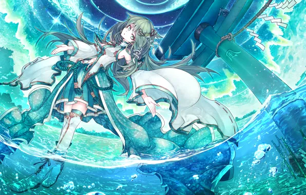 Picture wave, water, anime, art, girl