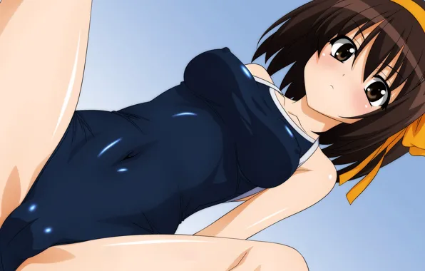 Girl, sexy, erect nipples, legs, brown hair, brown eyes, boobs, anime