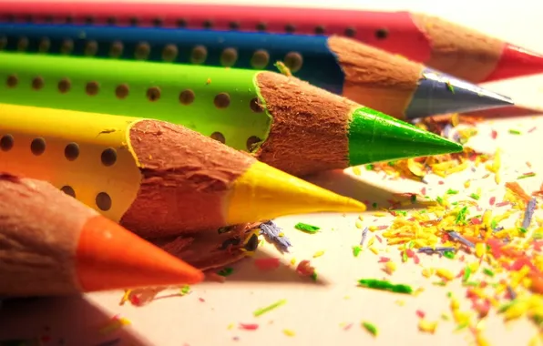 Orange, blue, red, yellow, pencils, green