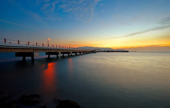 Sea, the sky, clouds, sunset, lights, the evening, lights, pierce