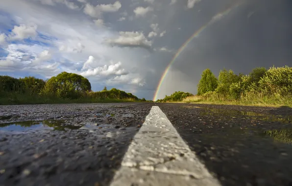 Road, nature, overcast, beautiful, Raduga