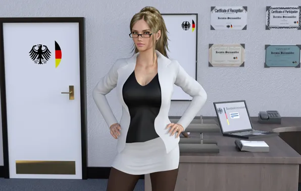 Picture girl, glasses, office