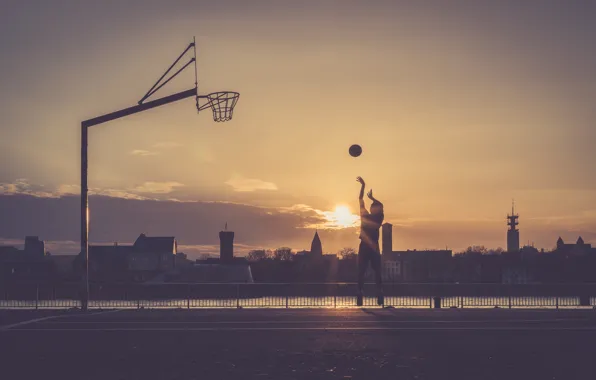 Picture sunset, the city, sport, the game