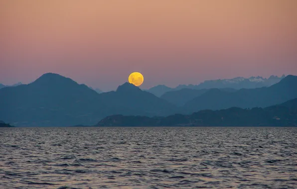 Picture sea, the sky, mountains, the moon