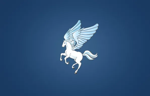 Horse, wings, minimalism, white, blue background, Pegasus, Pegasus, the winged horse