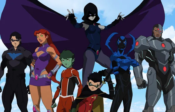 Team, heroes, team, Robin, Cyborg, Cyborg, Robin, Nightwing