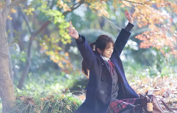 Beautiful, Asian, Model, Tree, Smile, Woman, Cute, Jacket