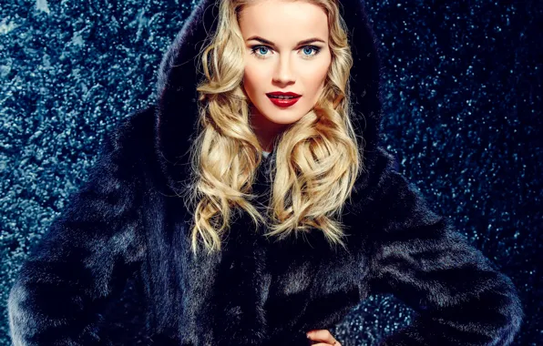 Look, pose, background, portrait, makeup, hairstyle, blonde, hood