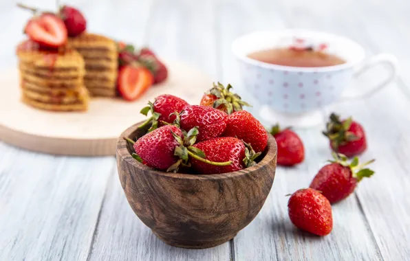 Berries, table, Board, strawberry, cake, bowl, light background