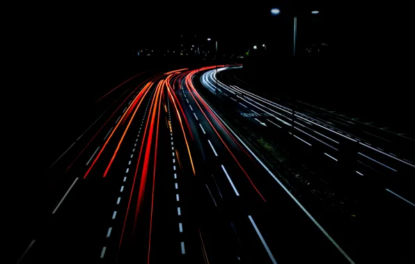 Light, road, night, lines