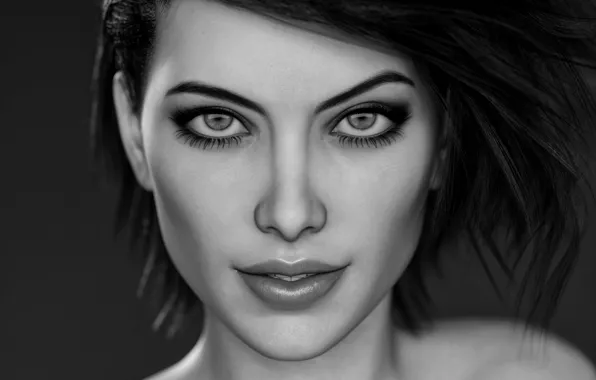 Picture look, girl, face, rendering, beauty, white, black