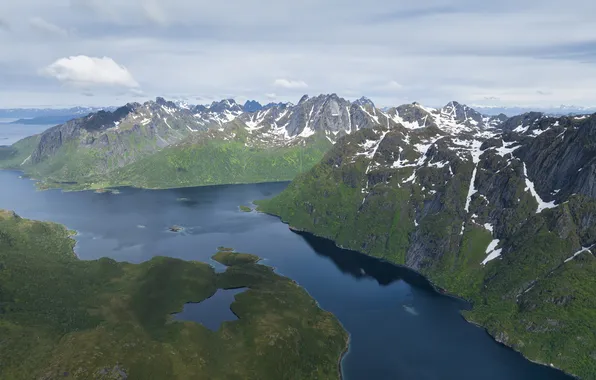 Landscape, mountains, lake, river, Norway, panorama, Mountains of Norway