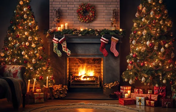 Comfort, house, heat, room, fire, flame, interior, Christmas
