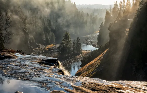 Picture fog, river, morning, Canada, Ontario, Oliver Paipoonge