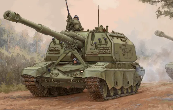 Picture art, Artillery, SAU, The armed forces of Russia, Russian, MSTA-S, 2S19M2 Self-Propelled Howitzer