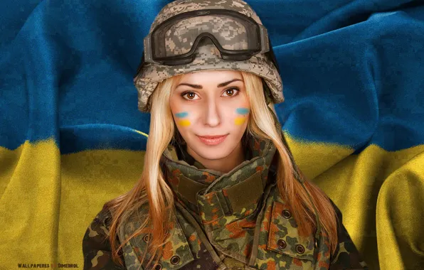 Girl, flag, blonde, form, Ukraine, military, Ukrainian