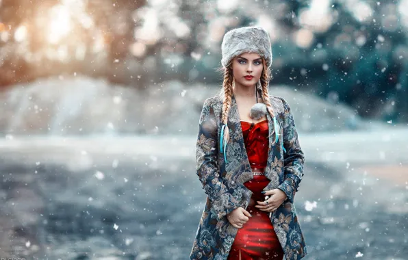 Picture winter, look, girl, snow, braids, Alessandro Di Cicco