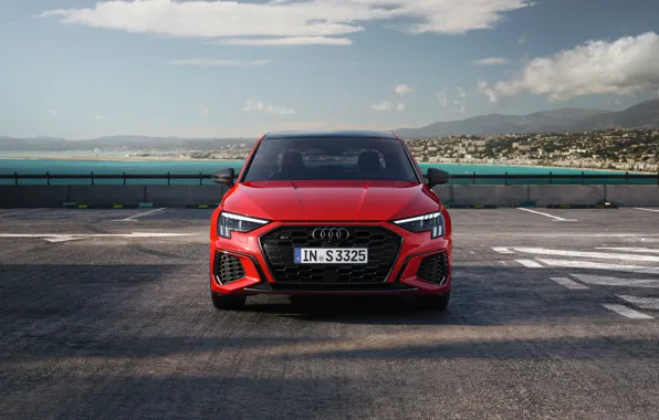 Sea, auto, red, Audi, Sedan