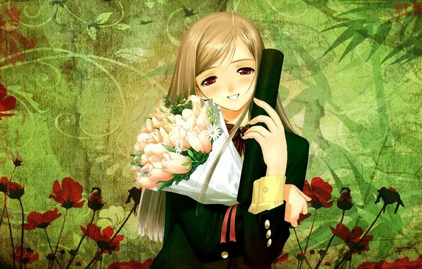 Picture girl, flowers, smile, bouquet, tears, form, taka tony, tube