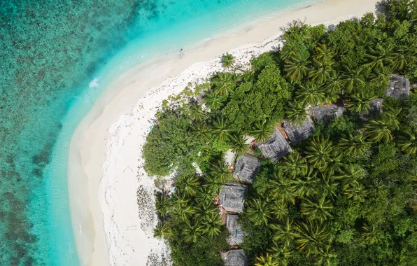 Sea, coast, houses, tropical, caribbean
