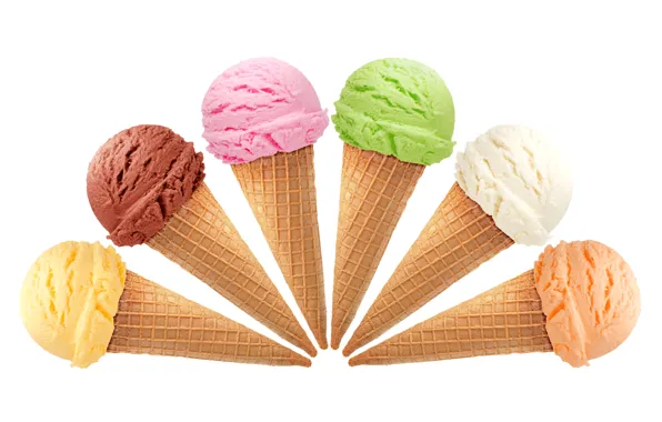 Picture balls, colored, ice cream, horn, balls, waffles, chocolate, ice cream