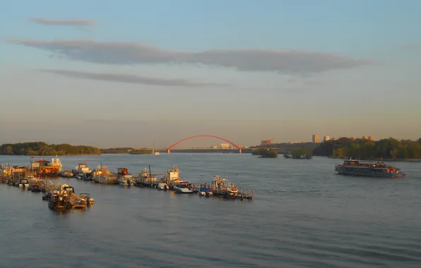 Picture summer, the sky, bridge, the city, the evening, Russia, architecture, ship