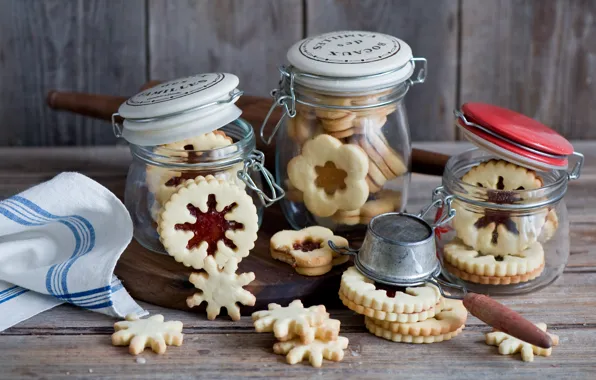 Winter, cookies, jars, sweets, dessert, holidays, Christmas