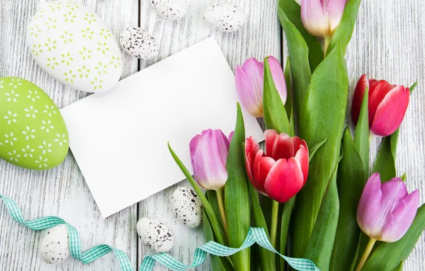 Flowers, eggs, spring, colorful, Easter, tulips, wood, pink